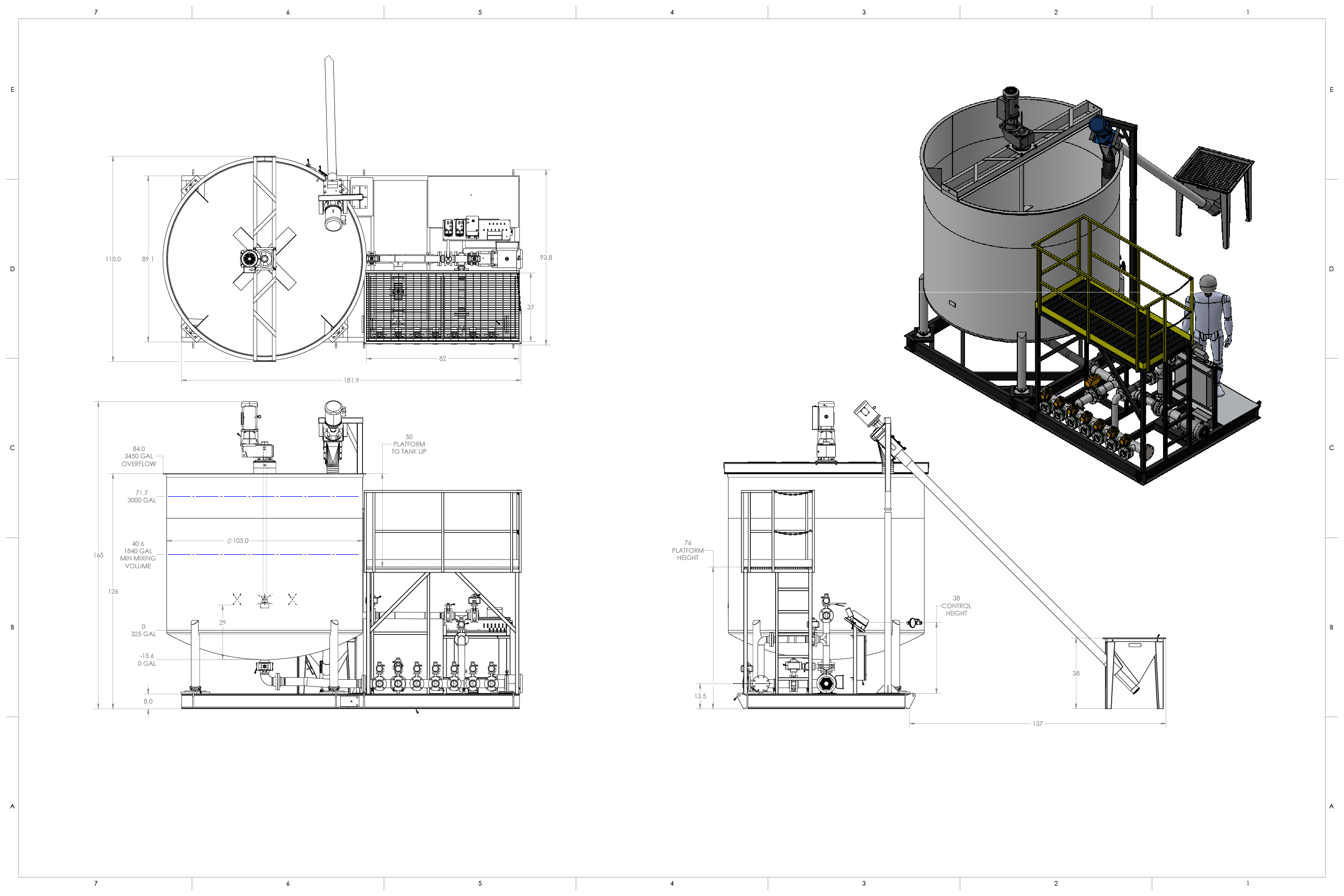 MXD Process engineering white map drawing of a custom industrial tank and valve project